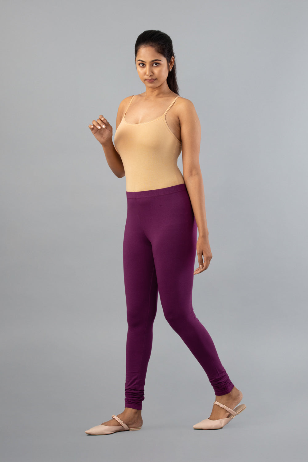 Solid Purple Cotton Churidar Leggings – Cybele
